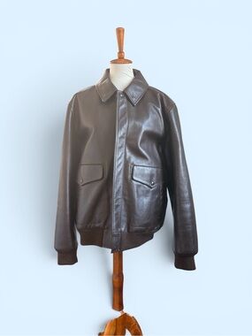 J Crew men Classic Brown Leather Bomber Jacket